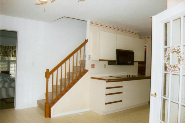 Notice the stair rail in the before pic here as well as the original location of the Microwave oven